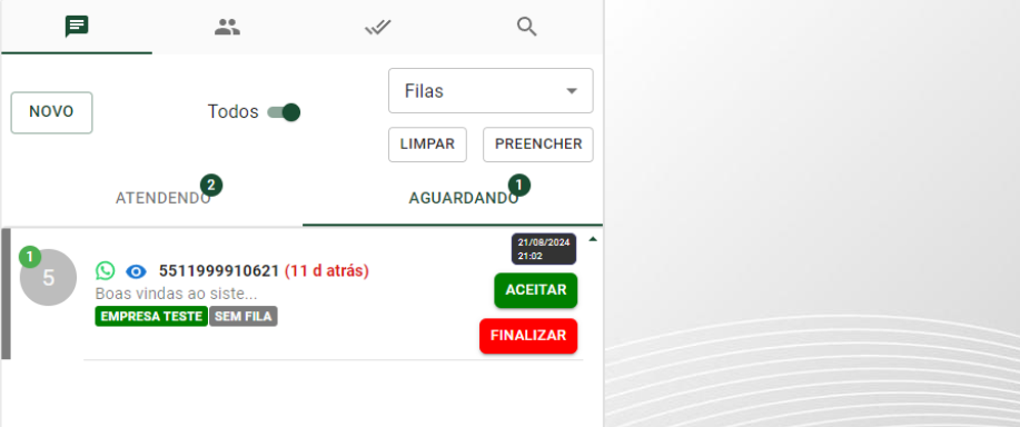 Interface de gerenciamento de chats